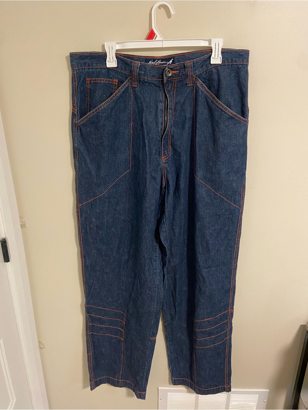 Karl Kani Dark Blue Straight Jeans with Orange Stitching
